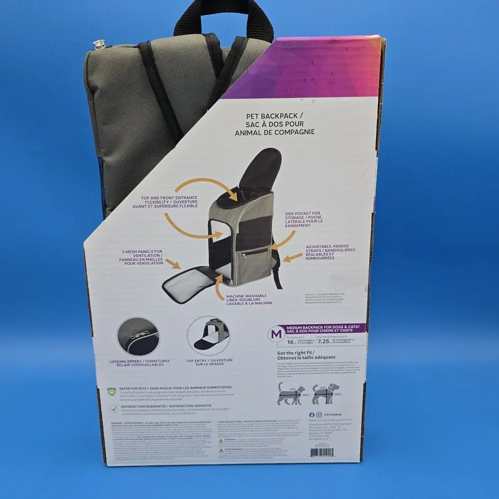 TrustyPup 2 in 1 Pet Backpack Carrier Grey Medium Airline Approved NIB‎ New